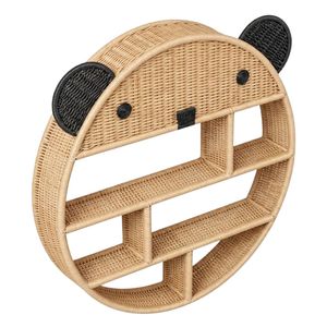Superb Bear Face Rattan Wall Shelf Kids Room Nursery Bedroom Storage <b>Rack</b> Handwoven Animal Shape Toys Books Organizer Wholesale - Product Image 2