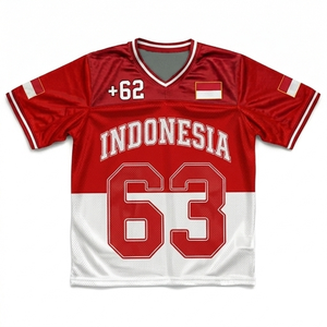 Indonesia Soccer Jersey Unisex Red <b>White</b> V-Neck Short Sleeve Moisture-Wicking Sublimated Mesh Breathable 100% Summer Adult - Product Image 1