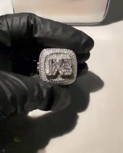 Men's 925 Silver Diamond Pave <b>Cocktail</b> <b>Ring</b> Letter Design Hiphop Style Everyday Wear - Product Image 1