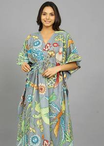 Vestido Kaftán de Algodón Hecho a Mano en India, Ligero, Estilo Kimono, para Playa - Product Image 5