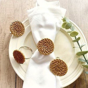 Handwoven Cane Napkin Holders Boho Floral Design Reusable Dining Accessories for Hotel Cafe Wedding Banquet - Product Image 3