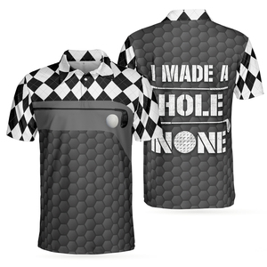 Polo de golf pour homme à manches courtes, motif Argyle, séchage rapide, 100 % polyester, design sportif avec logo imprimé 'Hole In One' au dos - Product Image 1