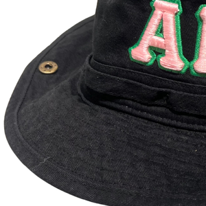 AKA <b>Black</b> <b>Boonie</b> <b>Hat</b> Pink Embroidered Letter Wide Brim Outdoor Adjustable Cotton Headwear Casual Fashion Sun Protection <b>Hat</b> for - Product Image 3
