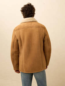 Veste en cuir suédé marron pour homme avec doublure en fausse fourrure, col rabattable, coupe-vent, manteau d'hiver, coupe classique, style décontracté - Product Image 1