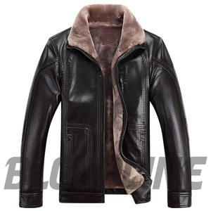 Men's <b>Black</b> PU Leather Moto <b>Jacket</b> Stand Collar <b>Faux</b> <b>Fur</b> Lining Zipper Closure Regular Fit Winter Wear - Product Image 3