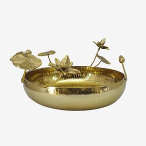 Cuenco Decorativo de Metal Dorado Pulido Hecho a Mano con Ramas de Flores y Hojas, Decoración para el Hogar, Cuencos para Servir Aperitivos - Product Image 1