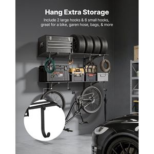 Scaffalatura a 2 livelli in acciaio resistente per garage, montaggio a parete, 2 x 4 piedi (24 x 48 pollici) per ripiano, 24 ganci, design a sospensione - Product Image 6