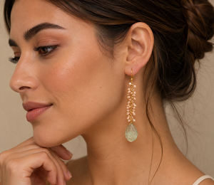 Pendientes de Oro de 14K con Amatista Verde Tallada en Forma de Flor, Pendientes Colgantes con Racimo de Amatista Verde Natural - Product Image 1