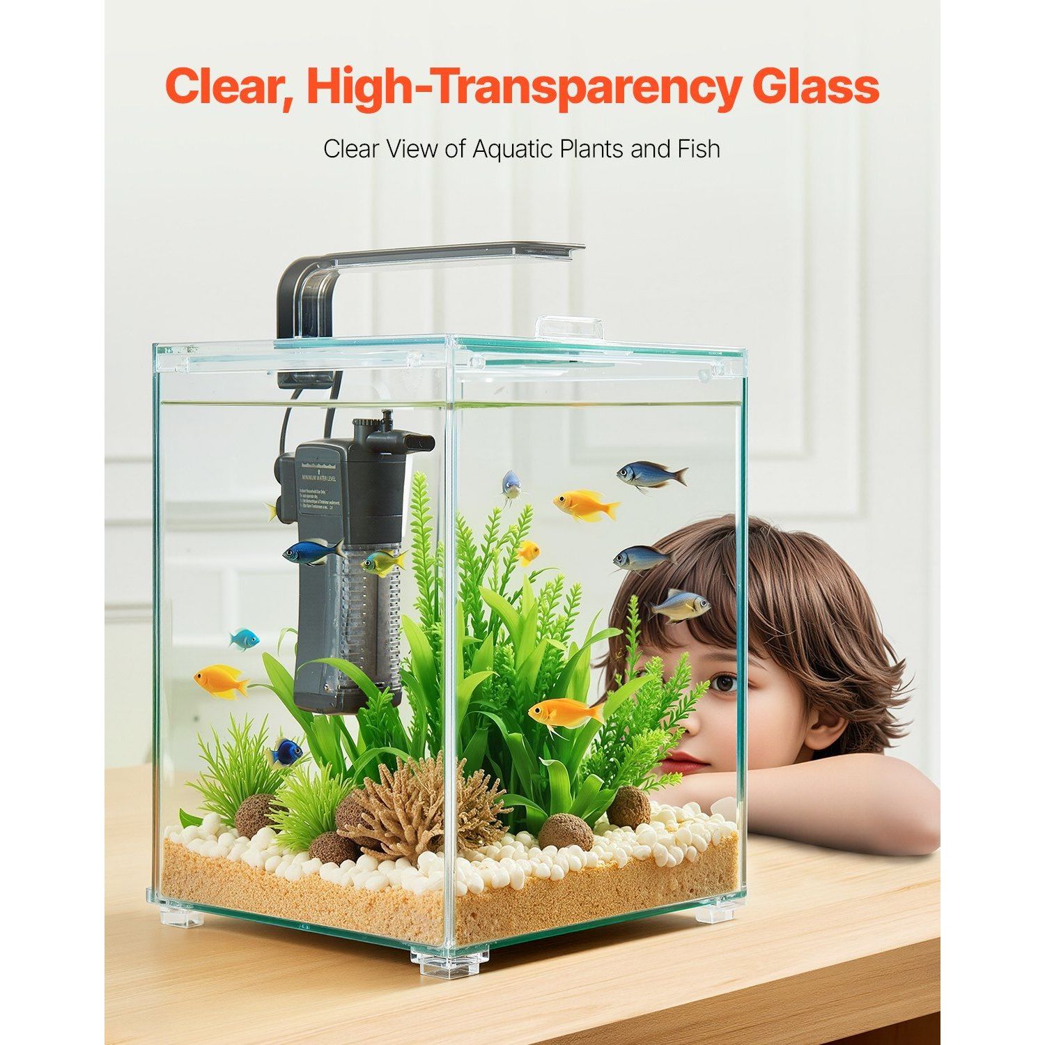 Smart 5 Gallon Square Clear Glass Fish Tank - Self-Cleaning Aquarium  Accessory