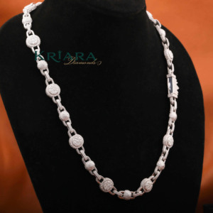 Moissanite <b>Statement</b> <b>Necklace</b> S925 Silver Rhodium Plated Figaro Chain Round Brilliant Cut Unisex Luxury Everyday Wear - Product Image 1