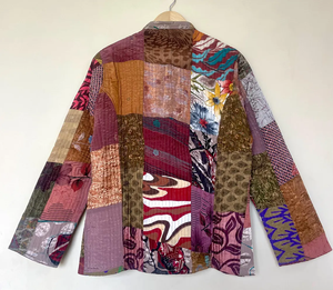 Nivisaa Indian Handmade Reversible Patchwork Kantha Quilted Wool Vintage Puff Sleeve Jacket Boho Streetwear <b>Coat</b> Womense Winter - Product Image 2