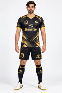 Maillot de football noir et or à imprimé géométrique, manches courtes, coupe athlétique pour homme, respirant, séchage rapide, toutes saisons, uniforme sublimé - Product Image 3