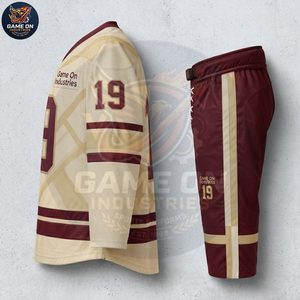 Team Sportswear Sublimation Design Breathable Performance Fabric Personalized Comfortable Maroon Cream Ice Hockey Uniform Sets - Product Image 4