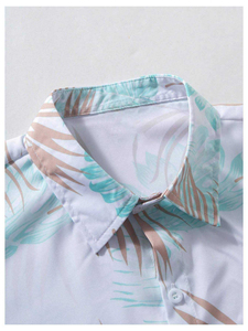 Ensemble deux pièces d'été à imprimé floral pour hommes, chemise à manches courtes boutonnée et short à taille élastique, tenue légère pour ensemble assorti - Product Image 5