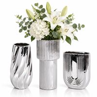Vase à fleurs en céramique argenté électroplaqué, design côtelé, pour décoration de table de salon, vente en gros, OEM ODM