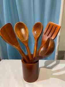 Spatule en bois de teck naturel à fentes, spatules en bois antiadhésives pour ustensiles de cuisine, spatule en bois de teck - Product Image 5