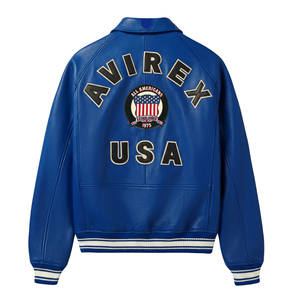 Veste en cuir Avirex pour homme, édition spéciale, haute qualité, streetwear, personnalisée, bleu, pour l'extérieur - Product Image 2