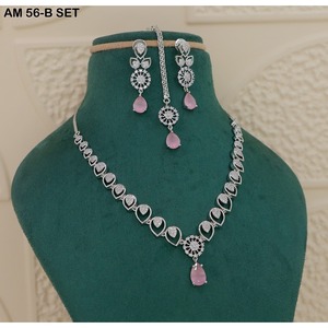 MIJ Luxury American Diamond Necklace Set with CZ Stones Silver Plated <b>Bridal</b> Jewelry Set Silver Plated Alloy Fashion Necklaces - Product Image 6