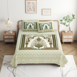 Ensemble de 3 pièces en coton 100% imprimé à la main motif feuille décorative, floral, 300 fils, résistant à la décoloration, toutes saisons, personnalisable, qualité 40 fils - Product Image 3