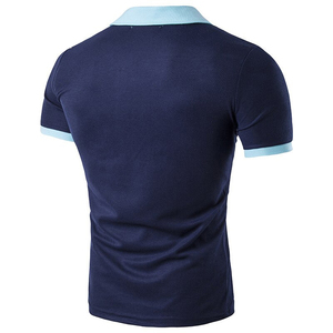 Camisa Polo Oxford de Algodón de Manga Corta Azul Marino para Hombre con Cuello y Puños Azul Claro, Cierre de Botones, Tejido Informal - Product Image 2
