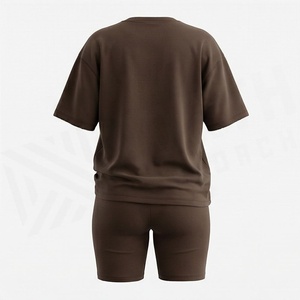 Conjunto de 2 Piezas para Mujer, Camiseta de Manga Corta de Color Sólido Tejida y Pantalones Cortos por Encima de la Rodilla, Estilo Casual, Transpirable, Holgado, para Primavera/Verano - Product Image 2