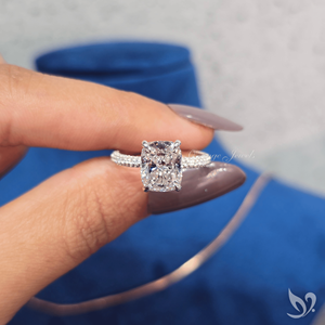 3CT Elongated <b>Cushion</b> Cut Lab Grown Diamond <b>Ring</b> Three Row Pave Band Trendy <b>Wedding</b> Gift 10K White Gold - Product Image 5