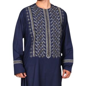 Robe afghane pour homme en coton de luxe avec broderie verticale or marine, artisanat raffiné, costumes afghans pour homme - Product Image 3