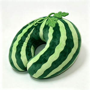 Almohada de cuello de felpa en forma de U con diseño de sandía, verde, suave, cómoda, para viaje. - Product Image 3