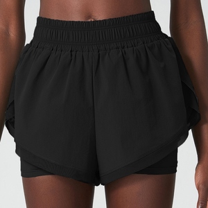 Shorts de sport blancs taille haute pour femme, en tissu tricoté à séchage rapide, couleur unie, coupe droite, style jupe courte - Product Image 3