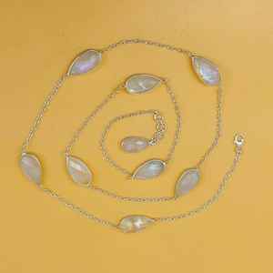 925 Sterling <b>Silver</b> Faceted Moonstone <b>Chain</b> Necklace Handmade Oval Shape Designer Jewelry for Anniversary Fine <b>Chains</b> Gift Idea - Product Image 2