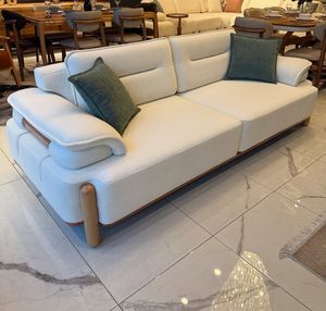 Modern Fabric <b>Sofa</b> Bed Three Seat With teak Wood <b>Legs</b> Cushion Back Rolled Arms Living Room Furniture - Product Image 1