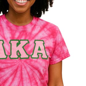 AKA Hot Pink Tie-Dye T-Shirt Green Letters Cotton Tee Casual Fashion Short Sleeve <b>Top</b> Women Comfortable Summer Greek Apparel - Product Image 3