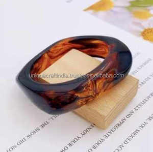 Top Sale Statement Vintage Colorful Irregular Acrylic Resin Solid Square Handmade Unique Craft India Chunky Bangles for Women - Product Image 1