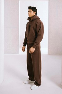 Ensemble de survêtement unisexe marron à capuche imprimé 100 % coton couleur unie décontracté coupe régulière longueur intégrale pour l'hiver streetwear - Product Image 3