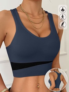Soutien-gorge de sport à larges bretelles pour femmes |   Débardeur de yoga bicolore contrasté |   Vêtements de sport respirants et anti-transpiration à compression - Product Image 5