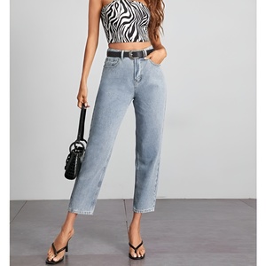High Waist Straight Leg Ankle-Length Plus Size Women's Jeans Stonewashed Cotton Casual Summer Style - Product Image 5