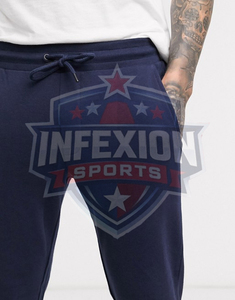 <b>Men's</b> <b>Navy</b> Blue Cotton Sweatpants Elastic Waist Side Pockets Casual <b>Joggers</b> Midweight Knitted Autumn Wear - Product Image 3