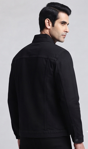 <b>Men's</b> Black Denim <b>Jacket</b> Mandarin Collar Embroidered <b>Lettering</b> Casual Outerwear Regular Fit Single Breasted Denim <b>Jackets</b> <b>Men</b> - Product Image 5