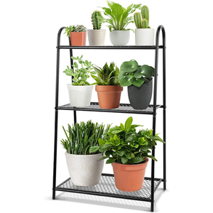 Support à plantes en métal robuste à 3 niveaux avec barre de suspension, porte-pot de fleurs en fer pour intérieur, extérieur, balcon et jardin - Product Image 4