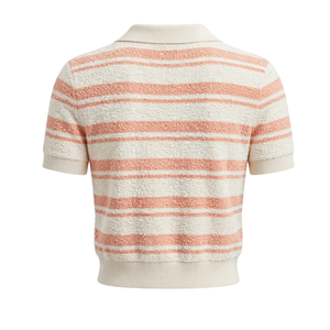 เสื้อโปโลผู้ชายลายทางเนื้อผ้ามีเท็กซ์เจอร์ แขนสั้น สีครีมพีช เสื้อถักลำลอง - Product Image 2