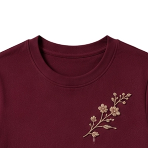 T-shirt en coton beige à col rond brodé floral pour femme, manches courtes, décontracté, personnalisé, OEM, premium, mode estivale - Product Image 6