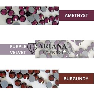 คริสตัลกลม ARIANA สีม่วงอเมทิสต์ กำมะหยี่สีแดงเบอร์กันดี แบบติดด้านหลัง สำหรับตกแต่งเสื้อผ้า อุปกรณ์เครื่องหนัง และกางเกงขี่ม้า - Product Image 1