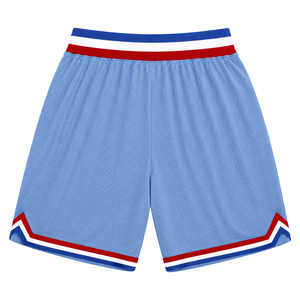 Shorts de basket-ball en mesh sublimé bleu clair et rouge pour hommes, respirants, en polyester, pour l'entraînement et les matchs d'équipe - Product Image 2