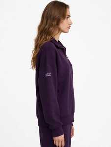 Sweat-shirt à demi-zip violet surdimensionné pour homme, col rabattu décontracté - Product Image 2