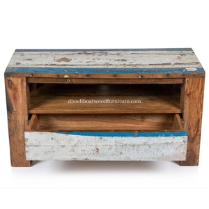 Sustainable Reclaimed Boat Wood TV <b>Cabinet</b> 1 Drawer 12cm Leg Solid Wood <b>Rustic</b> Recycled Timber Entertainment Unit Media Stand - Product Image 2