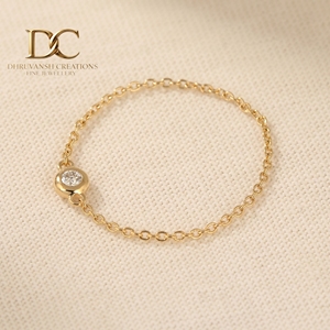 Anillo Solitario Minimalista de Oro Amarillo Sólido de 9K de Alta Calidad con Diseño de Cadena de Eslabones y Diamante de Laboratorio Certificado por IGI, Joyería para Mujer - Product Image 4