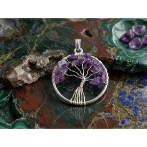 Handmade Natural <b>Amethyst</b> Crystal Tree of Life Pendant Circle Design Gemstone Jewelry Wholesale From India - Product Image 4
