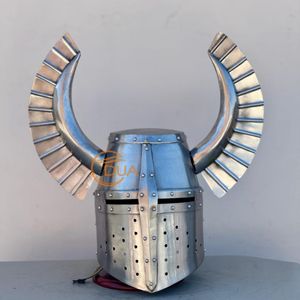 Casco Grande Alado de Caballero Teutónico Medieval - Casco Templario Cruzado con Cuernos de Hierro Pulido Calibre 18 para Cosplay SCA Navidad - Product Image 2
