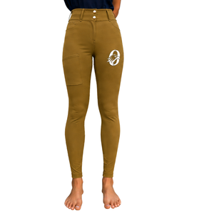 Women Chocolate <b>Brown</b> High Waist Horse Riding <b>Leggings</b> Stretch Equestrian Breeches Textured Riding Pants with Front Pocket - Product Image 1