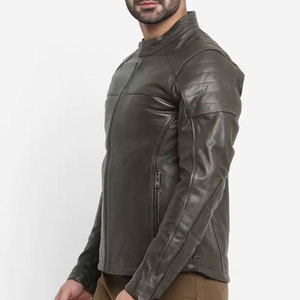 High Quality Trendy Long Sleeve <b>Mens</b> Leather <b>Jacket</b> with Stand Collar Factory Outlet for Winter-High Street Style <b>jacket</b> for me - Product Image 3